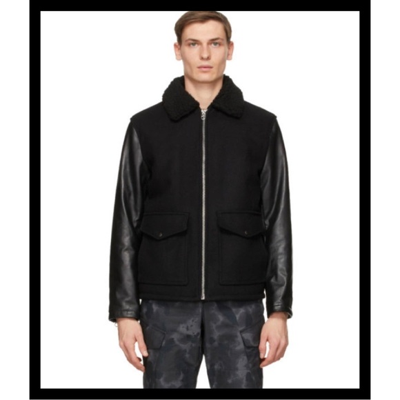 Nwt Rag and Bone Men's Black Jacket with Leather Sleeves